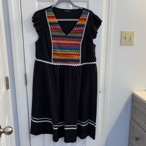 BloomChic Black Midi Dress with Multicolor Embroidery